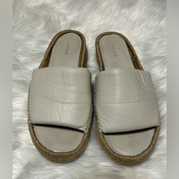 Vince Shoes - Vince Jesse White Leather Women's Espadrille Slides
